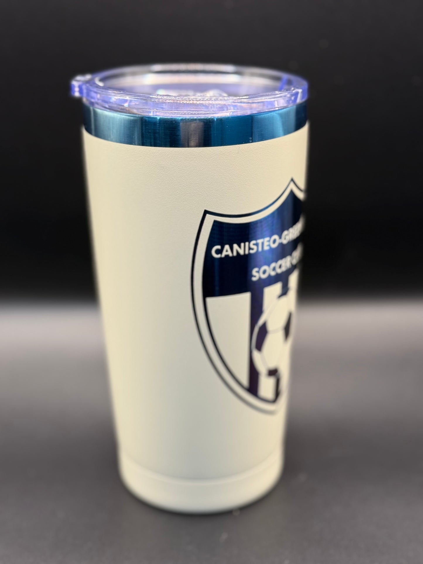 Canisteo-Greenwood Soccer Club Engraved Blue-Plated Tumbler – Cream (20 oz)