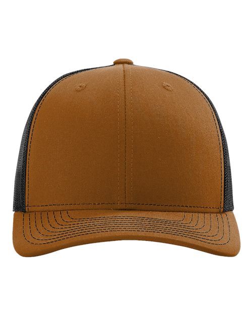 Camel baseball cap with black mesh back and tonal stitched curved brim.