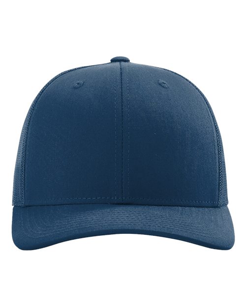 Baseball cap with dark blue crown and matching dark blue curved brim