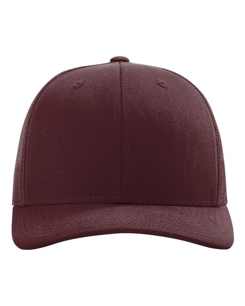 Baseball cap with deep maroon crown and matching curved brim