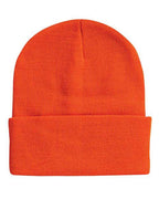 Cuff knit beanie in bright orange with folded cuff
