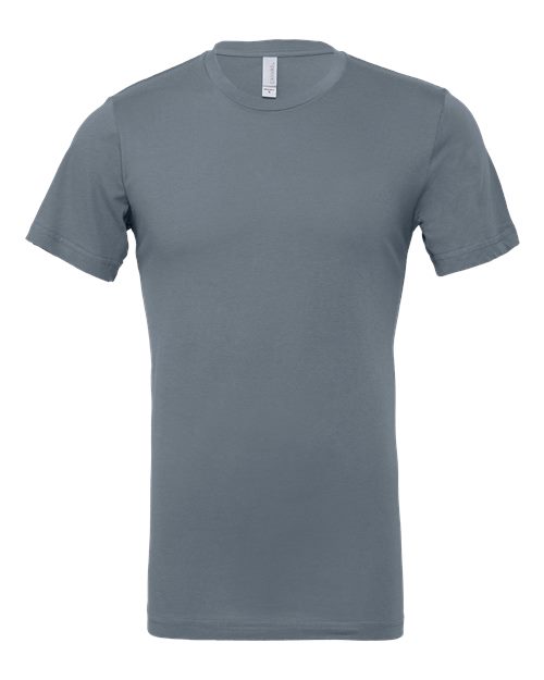 Crewneck T-shirt in slate blue, short sleeves, relaxed fit, no visible graphics