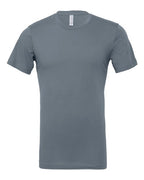 Crewneck T-shirt in slate blue, short sleeves, relaxed fit, no visible graphics