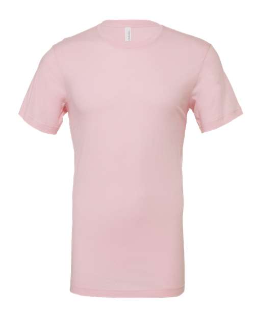 Crewneck T-shirt in pale pink, short sleeves, relaxed fit, no visible graphics