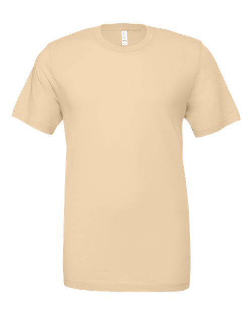 Crewneck T-shirt in light tan, short sleeves, relaxed fit, no visible graphics