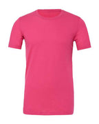 Fuchsia pink crew-neck T-shirt with short sleeves and simple front design