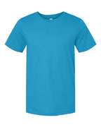 Turquoise blue crew-neck T-shirt with short sleeves and simple front design