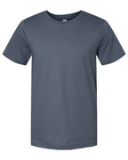 Dark gray crewneck T-shirt with short sleeves, plain front