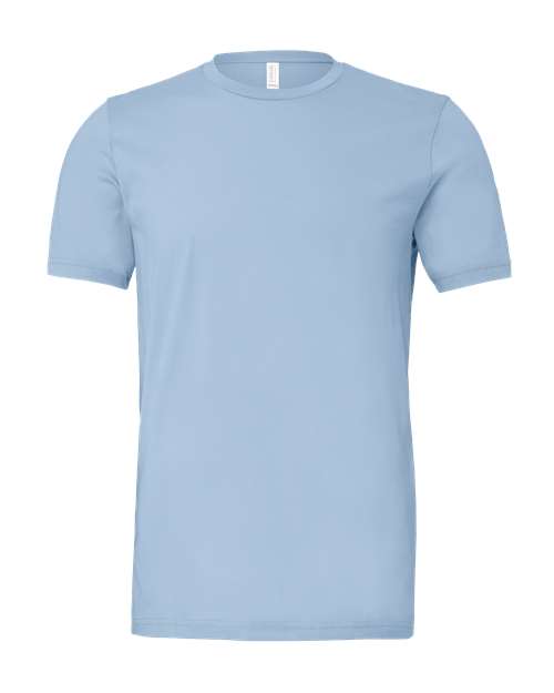 Light blue crew-neck T-shirt with short sleeves and simple front design