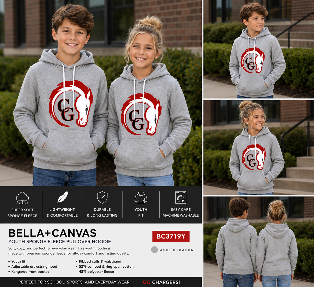Canisteo-Greenwood Chargers Bella+Canvas Sponge Fleece Pullover Hoodie