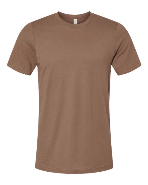 Tan crew-neck T-shirt with short sleeves