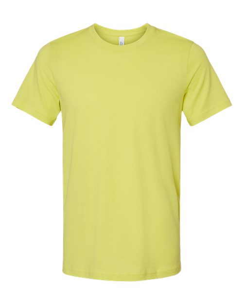 Crewneck T-shirt in bright yellow-green, short sleeves, relaxed fit, no visible graphics