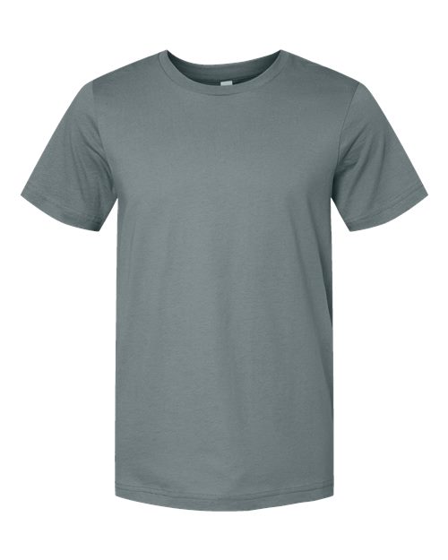 Slate gray crew-neck T-shirt with short sleeves and simple front design