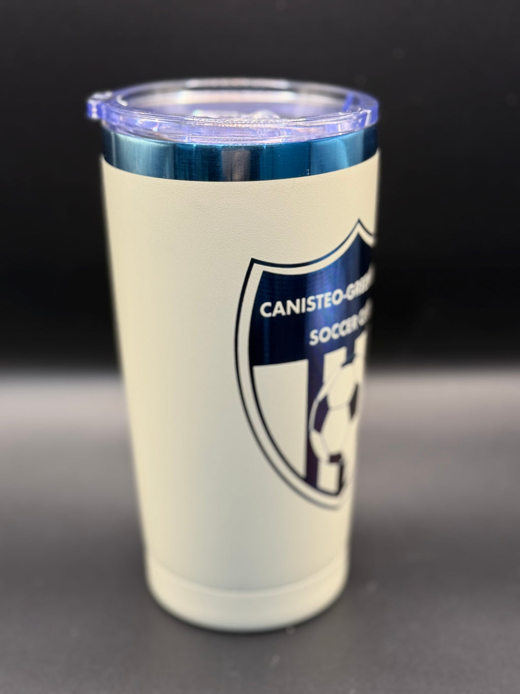 Canisteo-Greenwood Soccer Club Engraved Blue-Plated Tumbler – Cream (20 oz)