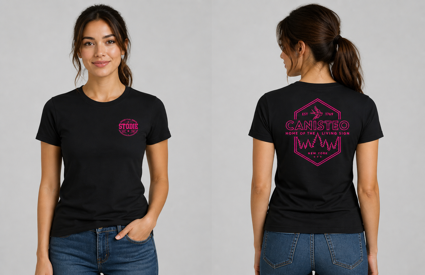 STODIE Unisex Next Level CVC Tee – Black w/ pink