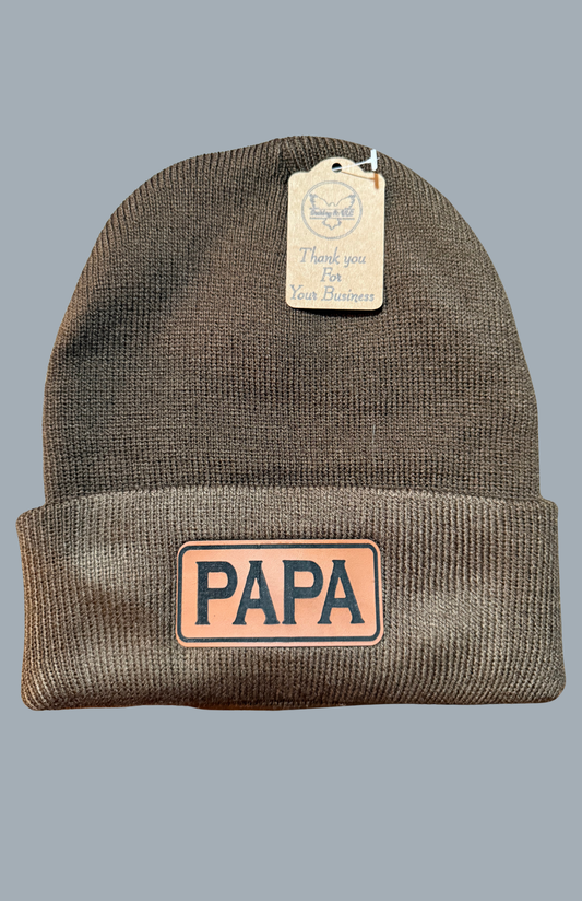PAPA Leatherette Patched Beanie