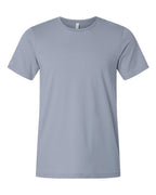 Light blue crewneck T-shirt with short sleeves, plain front