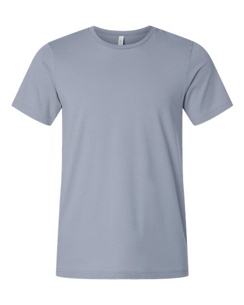 Light blue crewneck T-shirt with short sleeves, plain front