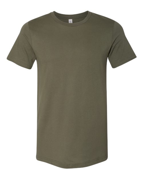 Olive green crew-neck T-shirt with short sleeves