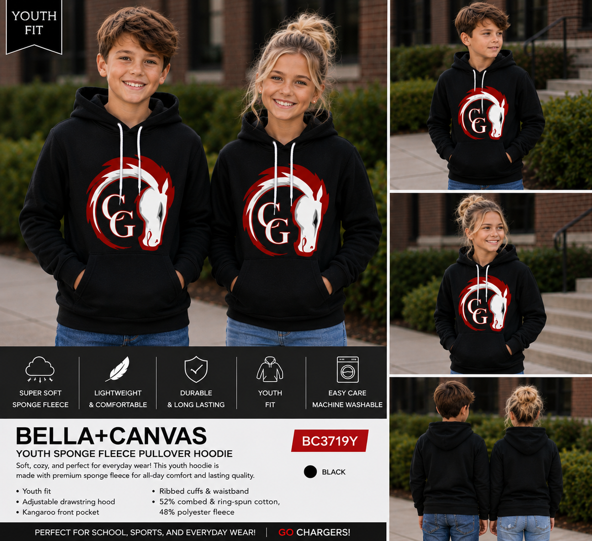 Canisteo-Greenwood Chargers Bella+Canvas Sponge Fleece Pullover Hoodie