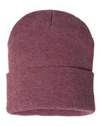Heather burgundy knit cuff beanie with folded cuff