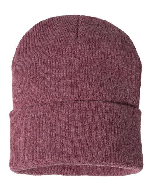 Heather burgundy knit cuff beanie with folded cuff