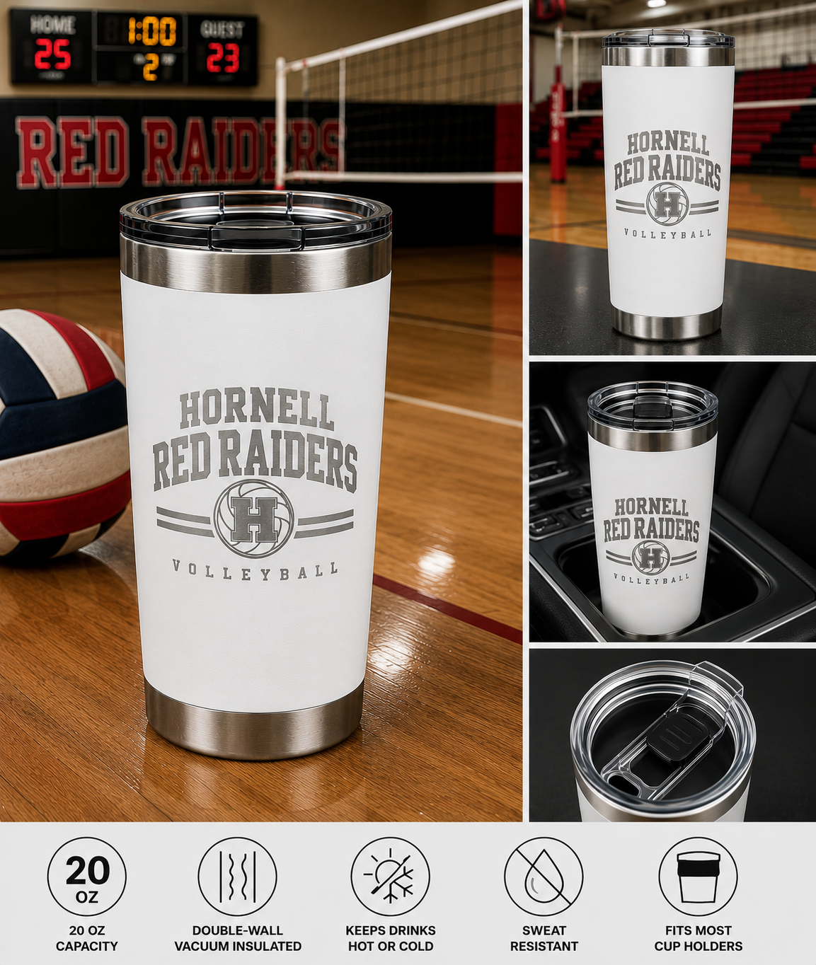 Hornell Red Raiders Volleyball 20 oz Stainless Steel Tumbler
