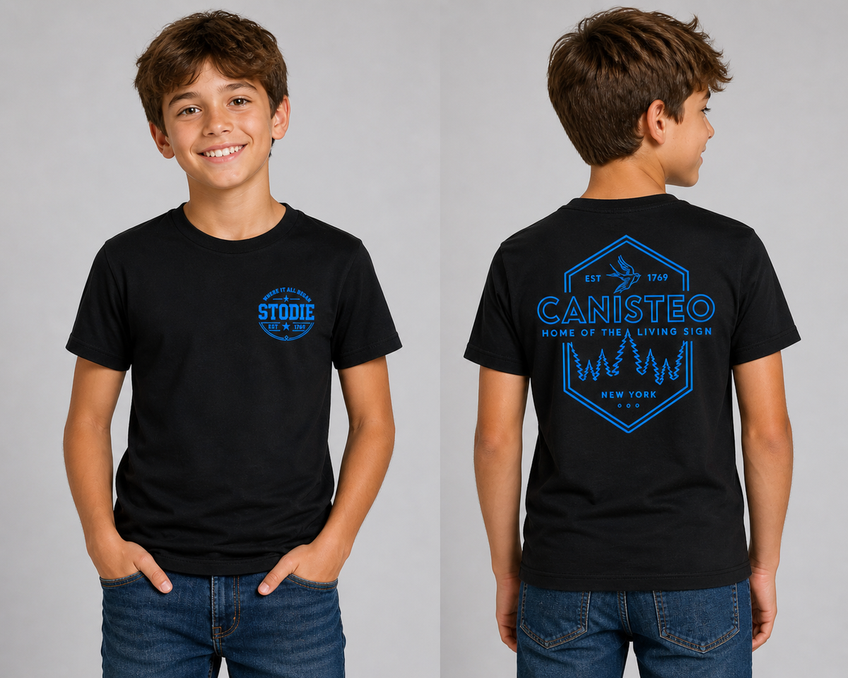 STODIE Unisex Next Level CVC Tee – Black w/ blue