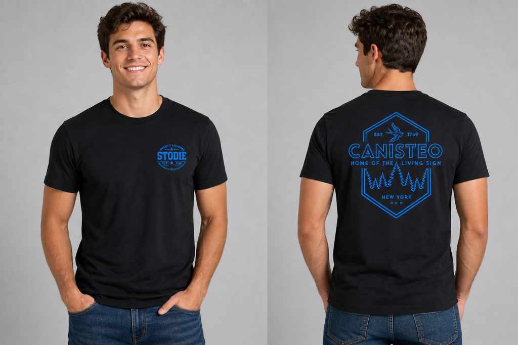 STODIE Unisex Next Level CVC Tee – Black w/ blue