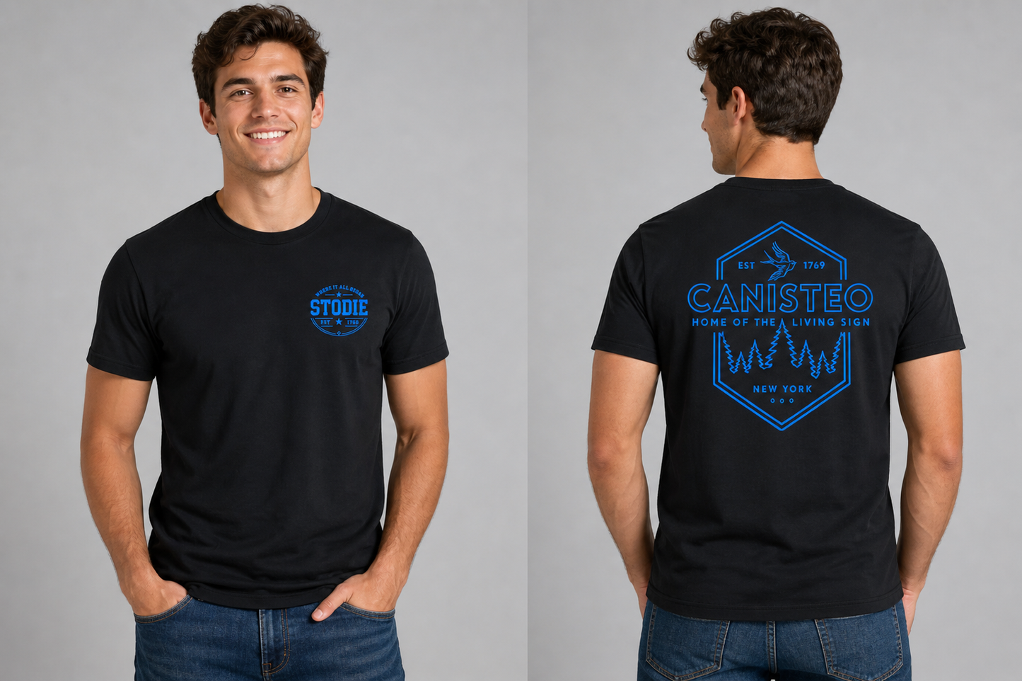 STODIE Unisex Next Level CVC Tee – Black w/ blue
