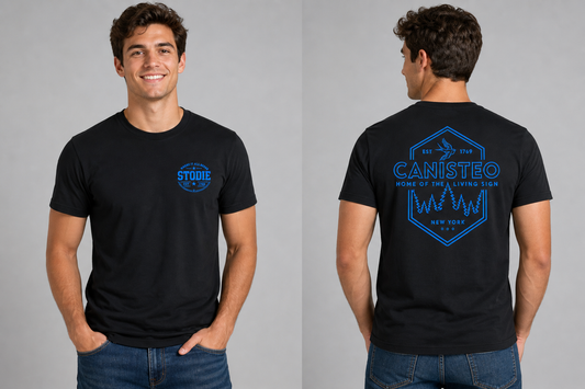 STODIE Unisex Next Level CVC Tee – Black w/ blue