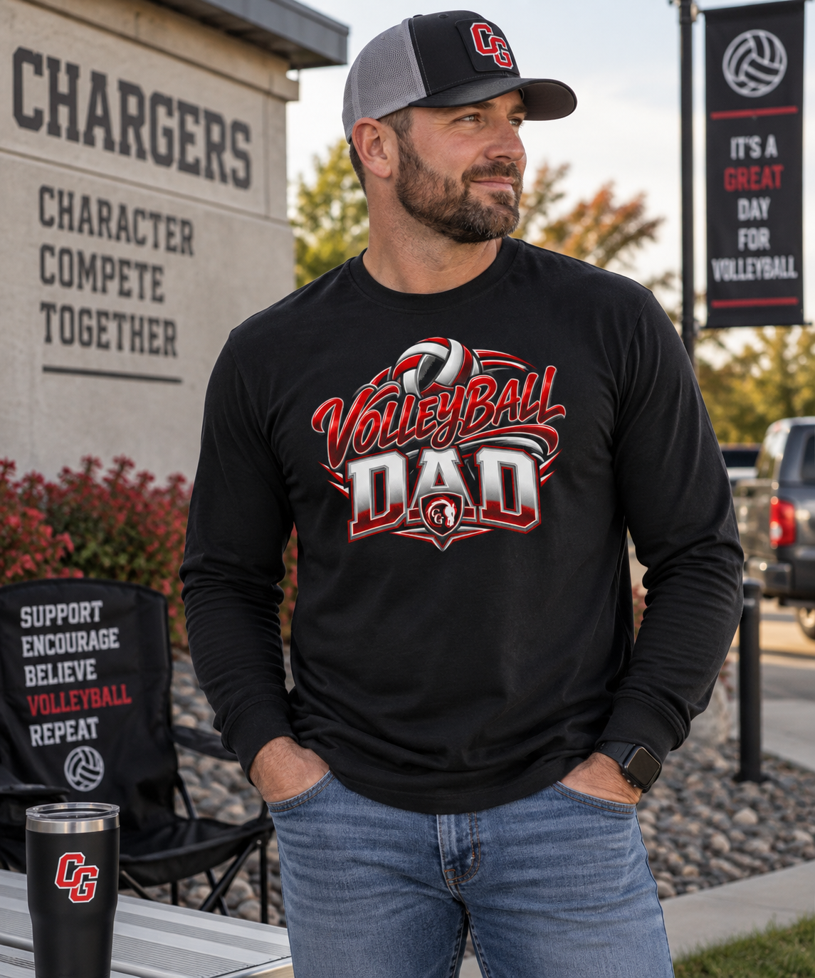 CG Chargers Volleyball Dad Long Sleeve T-Shirt