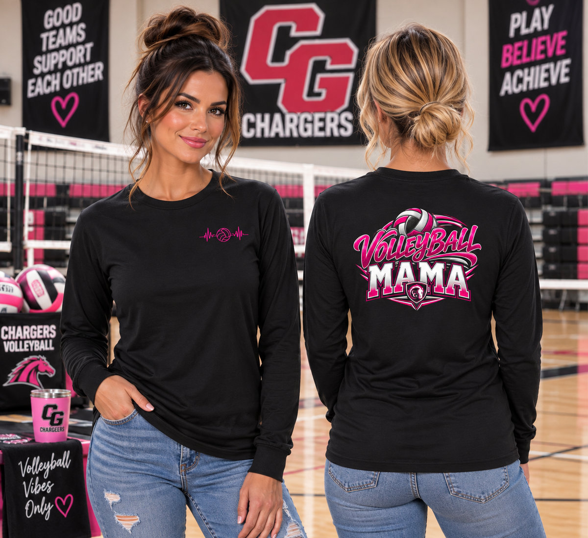 CG Chargers Volleyball Mama Long Sleeve T-Shirt