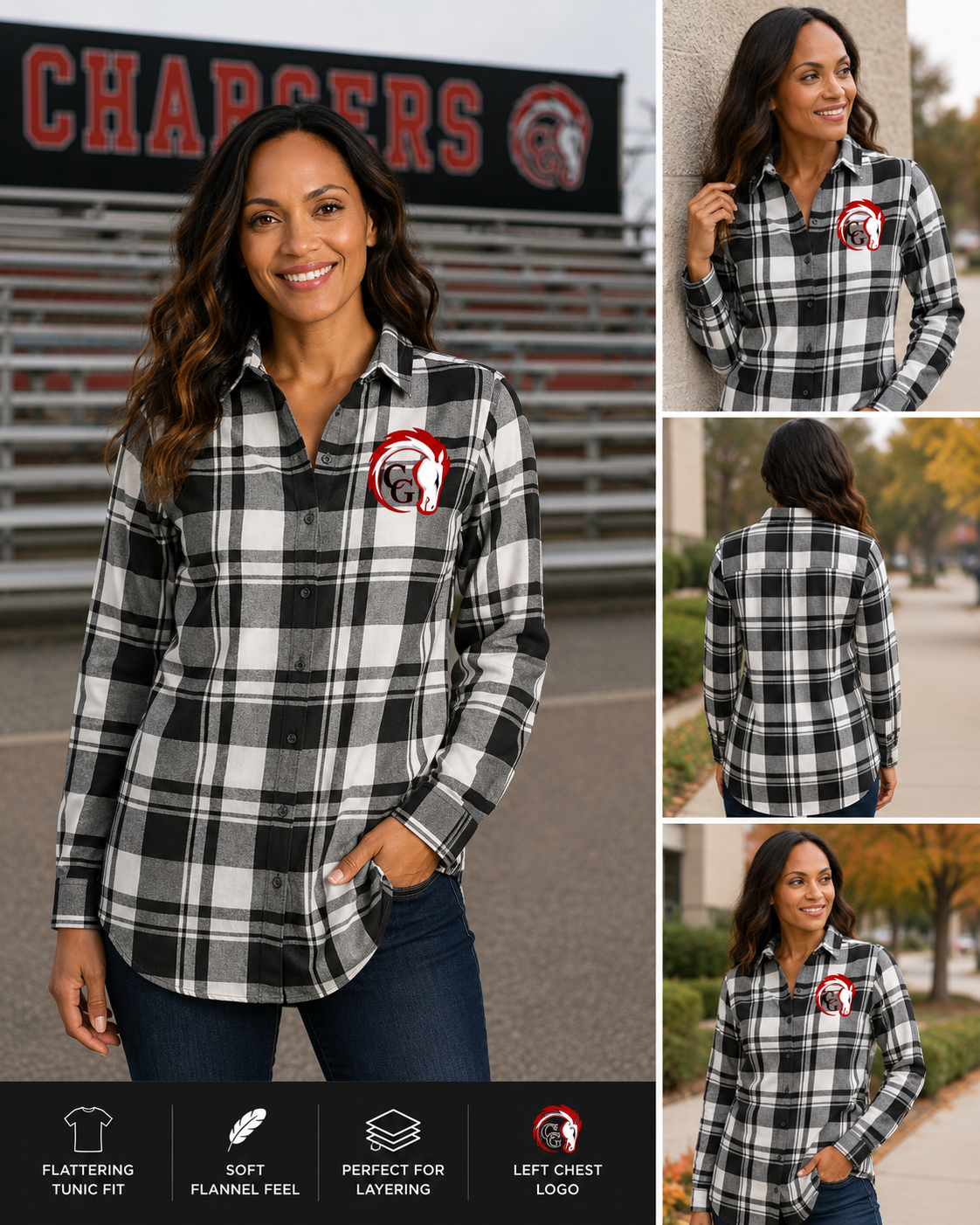 Canisteo-Greenwood Chargers Women’s Plaid Flannel Tunic