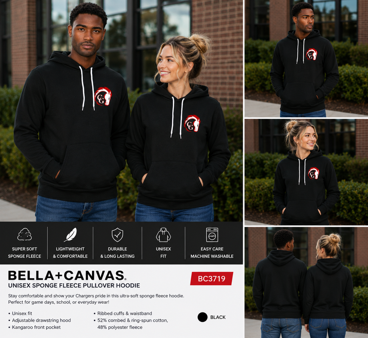 Canisteo-Greenwood Chargers Bella+Canvas Sponge Fleece Pullover Hoodie