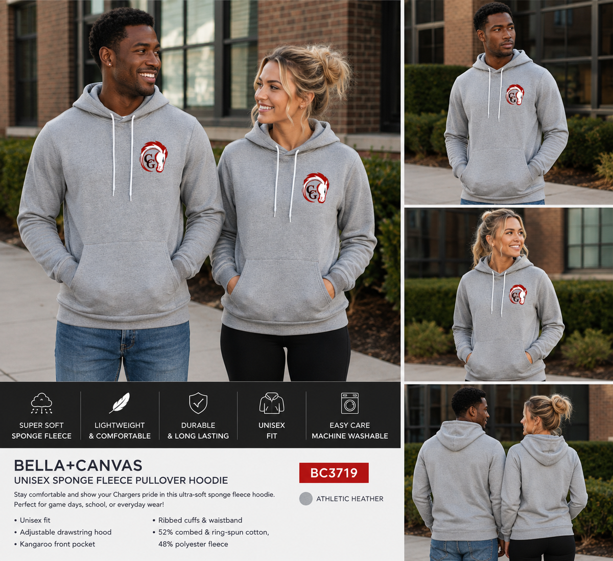 Canisteo-Greenwood Chargers Bella+Canvas Sponge Fleece Pullover Hoodie
