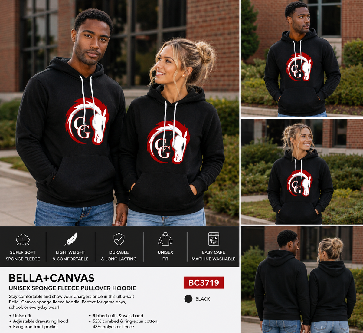 Canisteo-Greenwood Chargers Bella+Canvas Sponge Fleece Pullover Hoodie
