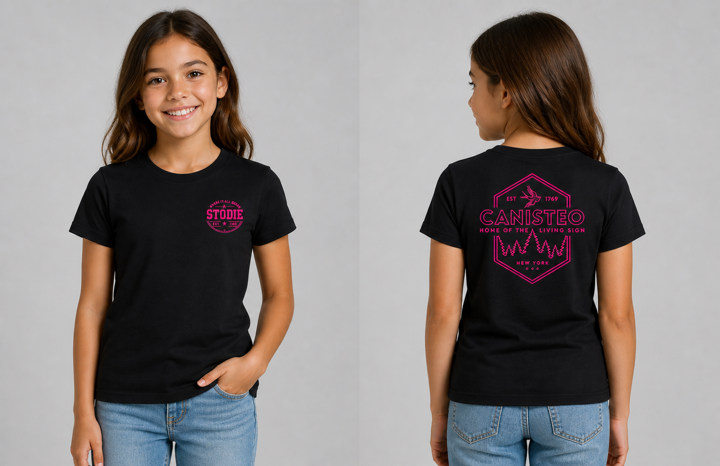 STODIE Unisex Next Level CVC Tee – Black w/ pink