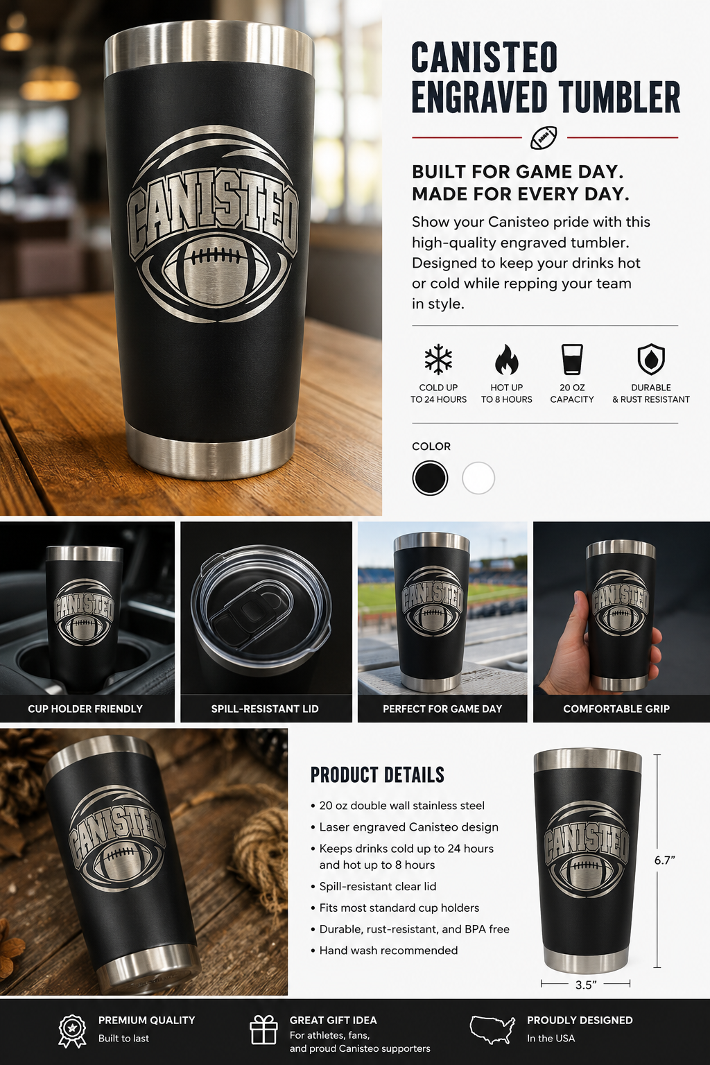 Canisteo Football Engraved 20 oz Tumbler