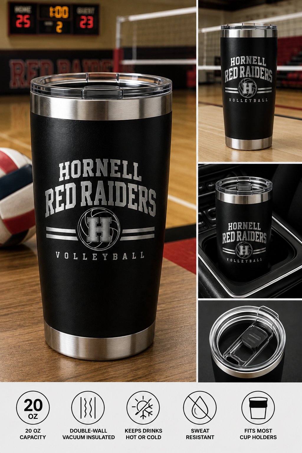 Hornell Red Raiders Volleyball 20 oz Stainless Steel Tumbler
